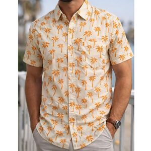 Real Essentials Palm Tree Hawaiian Shirt Mens Small 100% Cotton Tropical Beach